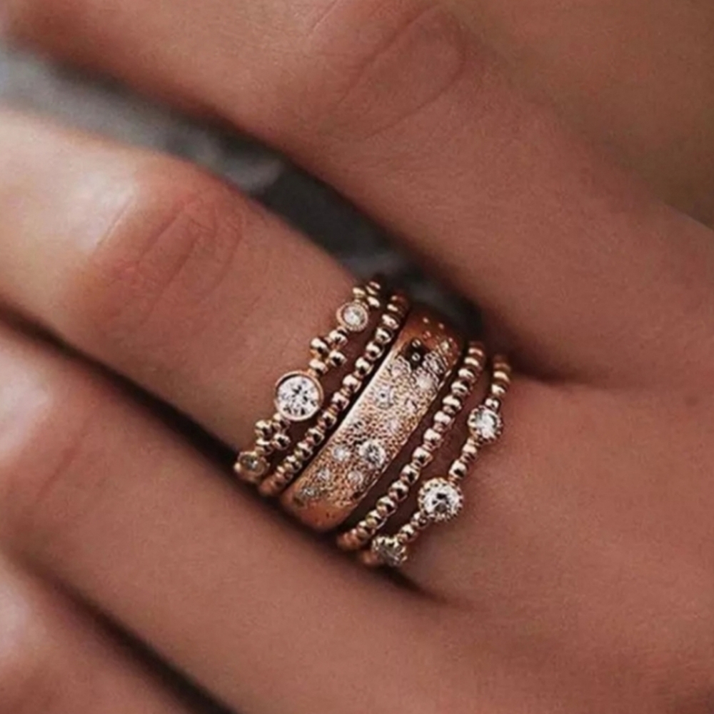 5 Piece Ring Set Rose Gold
